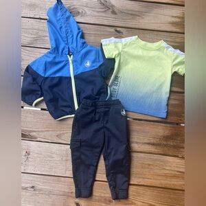 3 piece 18M Body Glove Toddler Blue and Green Shirt, Jacket, Jogger Set